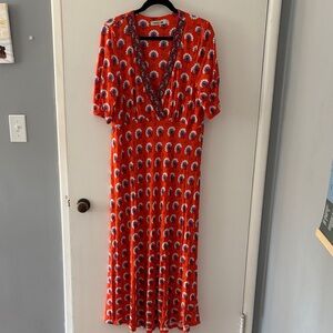 Boden Rebecca Jersey Midi Tea Dress, Mandarin, Passion Geo Size 14R Like New